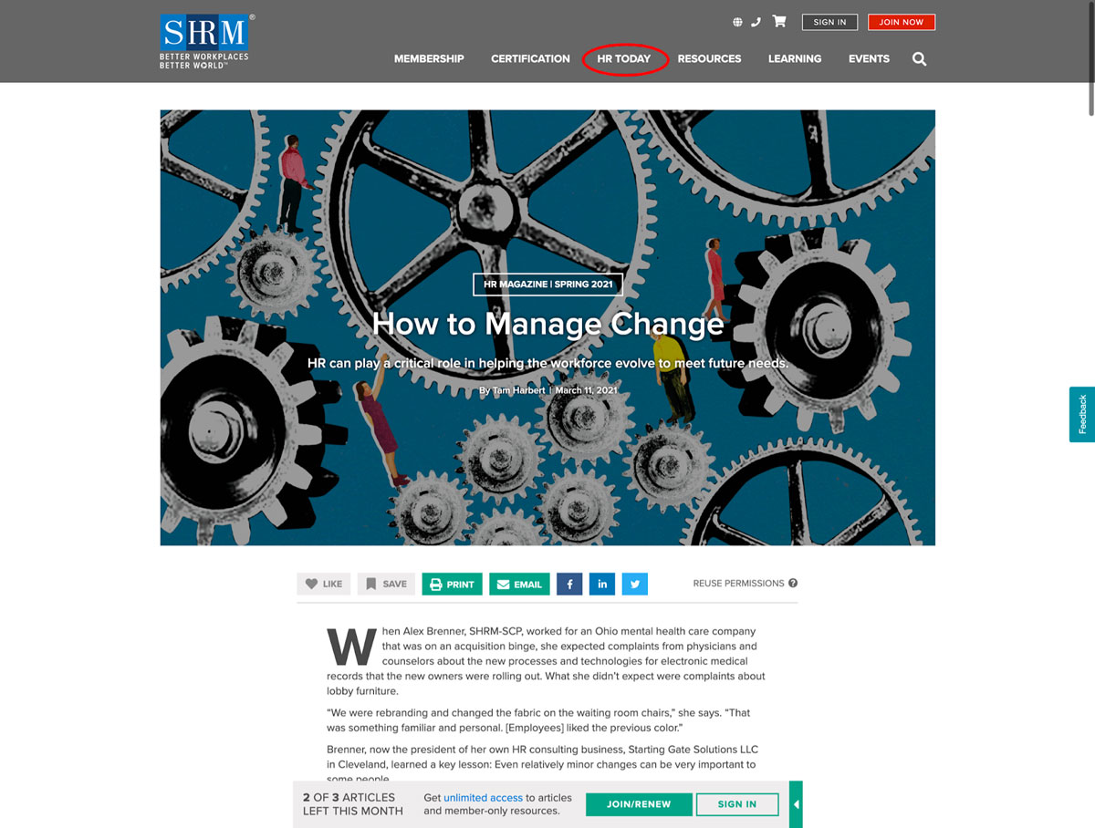 SHRM Article Page